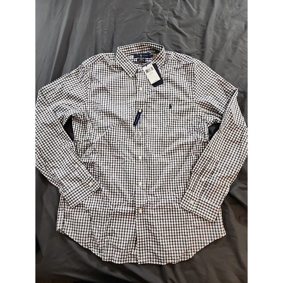 Polo Ralph Lauren Men's Slim Fit Shirt Off white Red Blue check Cotton Sz XL NWT